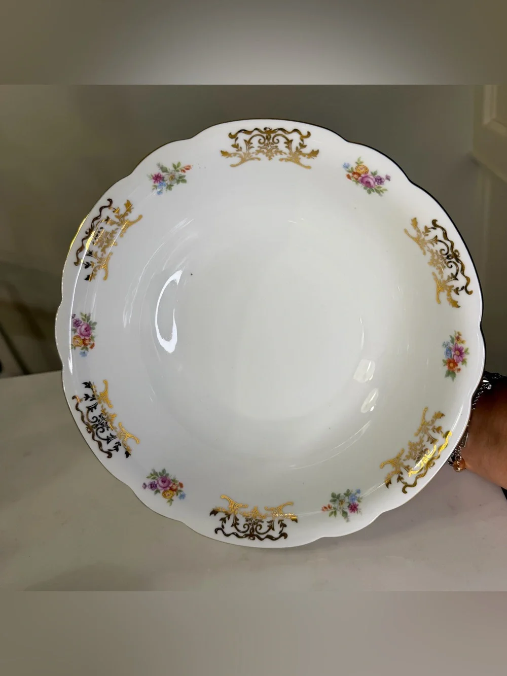 Vintage Nora Seltmann Bavaria white Porcelain Serving Bowl with Gold Trim